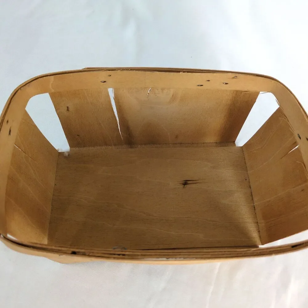 Vintage Folk Art Berry Fruit‎ Wooden-Slat Basket Handpainted Blue Duck 10.5x7x4
